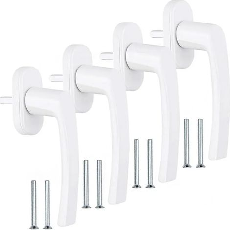 4 Pièces Poignee Fenetre, Poignee Fenetre PVC sans Cylindre de Fermeture avec 8 Vis, PoignéE de FenêTre Blanche en Aluminium