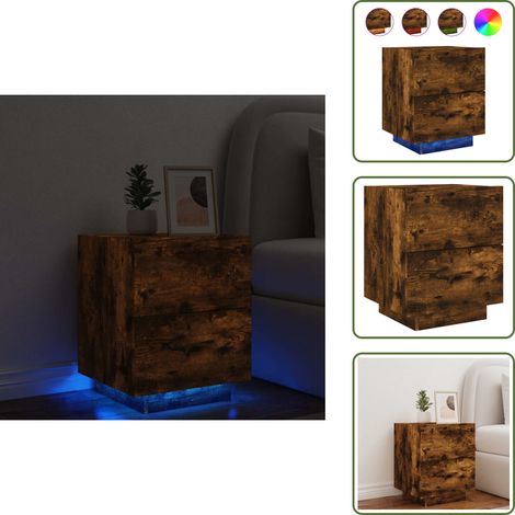 Armoire de chevet et lumières LED chêne fumé bois d'ingénierie - Table De Chevet - Meuble De Chambre - Luminaire Led - Étagère - Rangement (1/5)