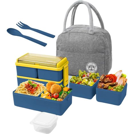 Boîte de rangement alimentaire multifonction double couche pour déjeuner - Texture pour l'école, les pique-niques et les voyages - Grande capacité (1/5)