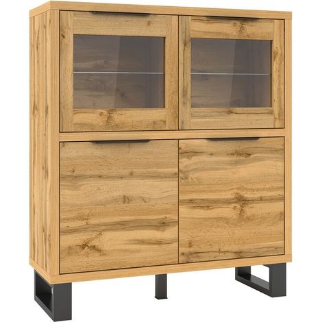 Estantería Avicavu 103, Roble wotan + Negro, Cerrable, Con puertas, Aglomerado laminado, Vidrio templado, Número de puertas: 4, Número de cajones: 0, 140x120x45cm (1/5)