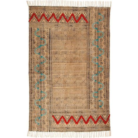 Tapis coton multicolore style ethnique pour salon chaleureux - multicolore motifs ethniques beige rouge bleu (1/5)
