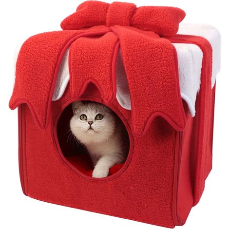 Nid Pour Chat Chien - Maison Caverne Pliable En Velours Polaire - Lit Chauffant D'hiver Pour Animaux De Compagnie - 31,5 x 31,5 x 31,5 cm - 1 Pièce (1/3)