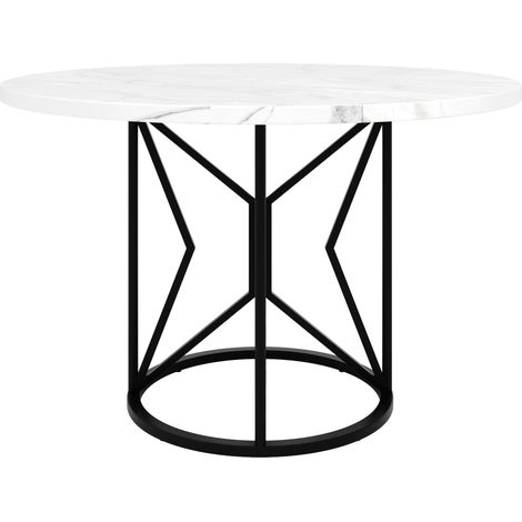 Mesa de comedor redonda 100x100x76 cm con tablero MDF efecto mármol y patas metálicas negras (1/5)