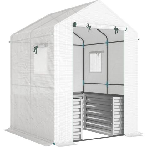 Invernadero para tomates con bancal elevado 141 x 141 x 190 cm blanco (1/3)
