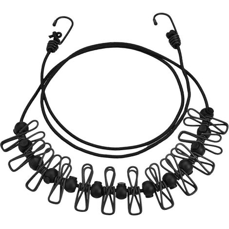 Étendoir à linge rétractable, étendoir à linge de voyage rétractable, corde à linge avec 12 pinces à linge (1/5)