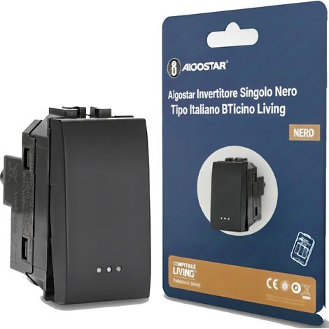 Aigostar Pulsante Invertitore Nero Tipo Italiano 16AX Compatibile BTicino Living
