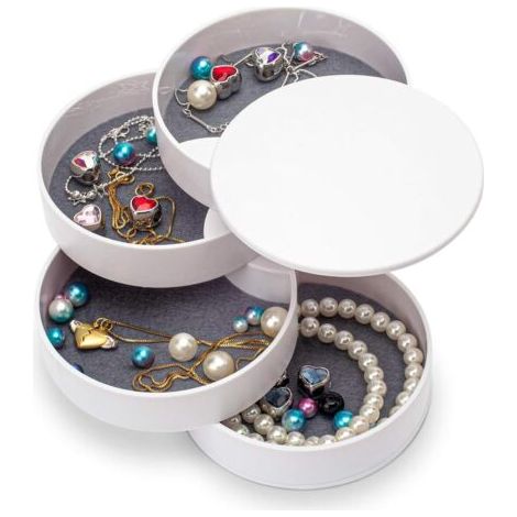 BUNTHAUS (Blanc) Organisateur de Bijoux, Petite Boîte à Bijoux Boucle D'oreille Support pour Femmes, Bijoux Boîte de Rangement 5 Couches Rotatif Bijoux Accessoires Plateau de Rangement Avec Couvercle (1/5)