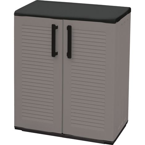 ARMADIO BASSO IN POLIPROPILENE CON 2 ANTE E RIPIANO 68 X 37 X H84 CM (1/10)