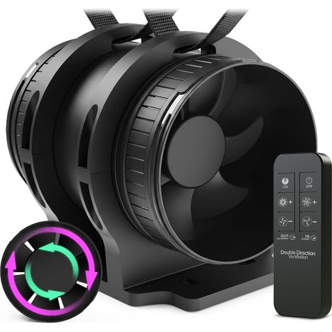 Ventilateur de Conduit Bidirectionnel, 6 Vitesses, Télécommande – Silencieux avec Protection Contre la Surchauffe, VMC Salle de Bain WC Serre Tente, Extracteur d'Air 100mm (avec Support) (1/5)