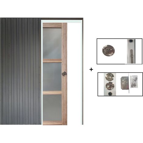 Porte Coulissante Bois Frake Vitrée H204 X L83 Cm, Galandage Gd Menuiseries (1/5)