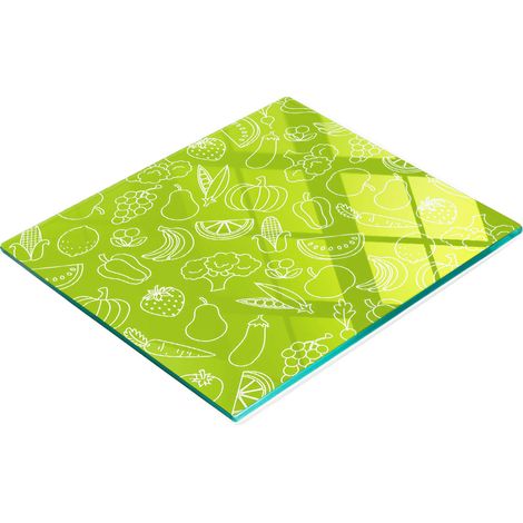 Planche de service en verre pour la cuisine, décorée de motifs de fruits et légumes, 60 x 52 cm (1/5)