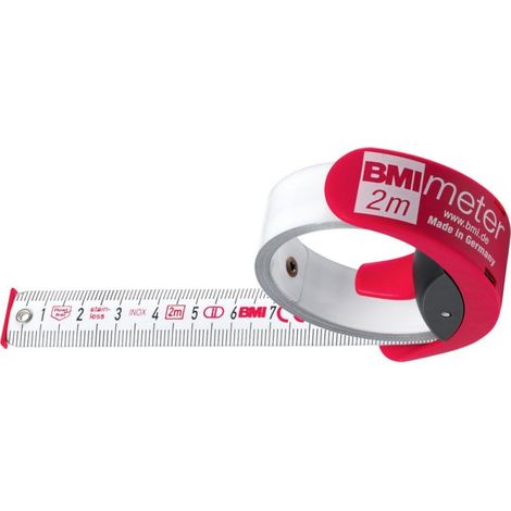 Cinta de medidar con freno/clip de cinturón, rojo/blanco, 2 m x 16 mm