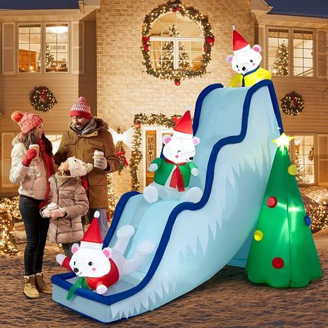 Décoration de Noël gonflable blanche 220 cm avec ours polaires, sapin, 6 LED et soufflerie pour jardin, terrasse et intérieur (1/5)
