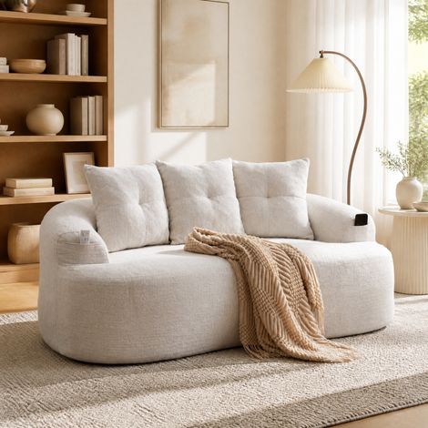 Canapé 2 places 164x92x77 cm beige – assise profonde en chenille, sans montage MEUBLIV (1/5)