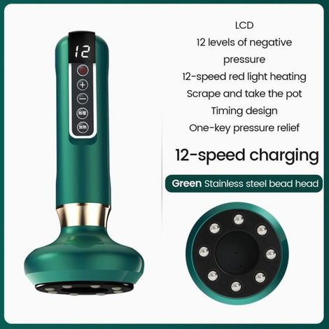 Ventouses électriques - Vert - Rechargeable - 12 vitesses - Anti-cellulite - Massage infrarouge (1/4)