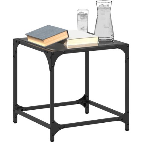 Couchtische mit Glasplatte 2 Stk. Schwarz 40x40x40 cm Stahl