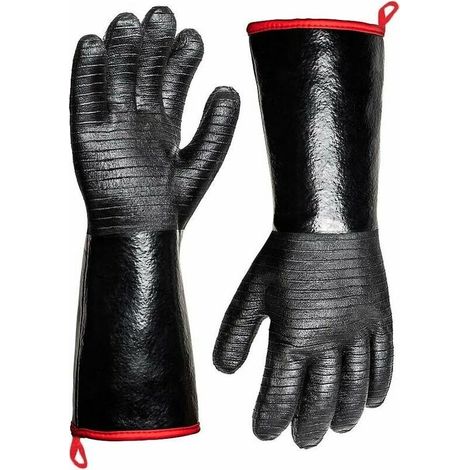 Gants résistants à la chaleur 932 °F – Gants imperméables à manches longues – Revêtement néoprène résistant à l'huile – Longueur 35,6 cm (1/5)