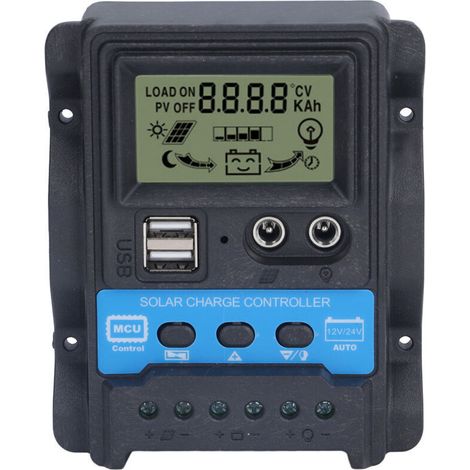 Contrôleur de charge solaire avec écran LCD, double sortie USB 5 V, régulateur de charge PWM 20 A 260 W (12 V) 520 W (24 V) (1/4)
