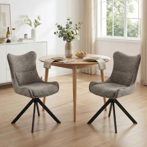 Drehstuhl 2er Set 360° drehbar Chenille Polsterstuhl mit Metallgestell Grau (1/5)