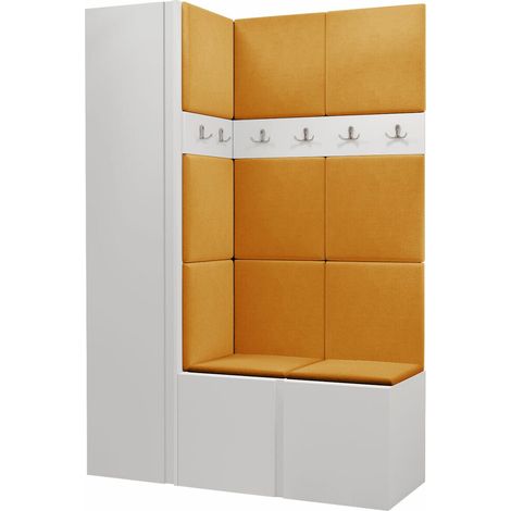 Meuble d'entrée Pinis IX, Blanc, 186x124x46cm, Stratifié, Tissu, Murale, À poser