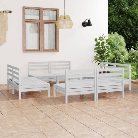 Salon de jardin 8 pcs Ensemble Table et Chaise de Jardin - Blanc Bois de pin massif BV607400 - BonneVie (1/5)
