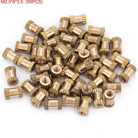 M2.5 Brass Cylinder Knurled Round Molded in Insert Embedded Nuts (M2.563.5 50pcs)