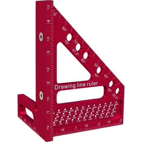 Équerre Pour Menuiserie - Règle de Traçage avec Trou pour Équerre de Menuisier,D'aluminium Rapporteur 22,5-90 Degrés - Pour Menuiserie, Ingénierie, Dessin de Meubles et (1/5)