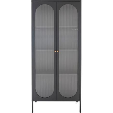 RETRO-Vitrine 2 portes en verre ondulé et acier noir 90x180 cm (1/5)