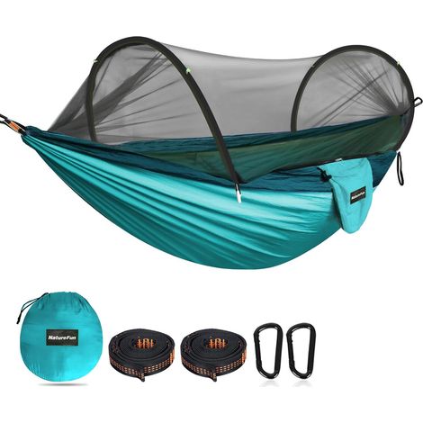 Hamac de Camping Ultra-léger Hamac en Filet Anti-moustiques Capacité de Charge de 300 kg,Nylon de Parachute Respirant à séchage Rapide 2 mousquetons Haut de Gamme,2 x élingues en Nylon (1/5)