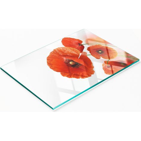 Robustes und stilvolles Küchenbrett aus gehärtetem Glas mit Mohnblumenmuster, 80 x 52 cm (1/5)