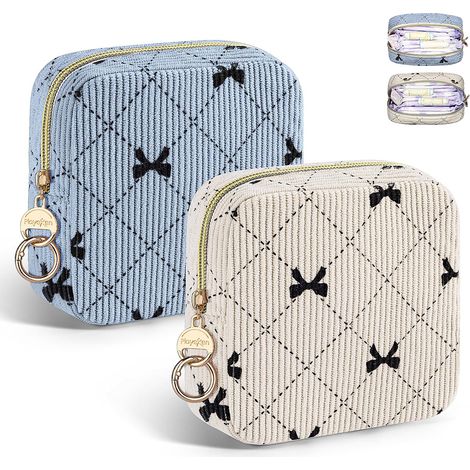 2 Pcs Pochette pour Serviettes Hygiéniques Sac de Rangement Serviette Hygiénique Protège Slip Culotte Menstruelle Tampons pour Femme Période Cadeau Kit Premieres Régles Jeune Fille(Bleu (1/5)