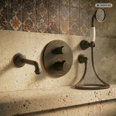 PaulGurkes Unterputz Thermostat Schwarz Retro Badewanne Set