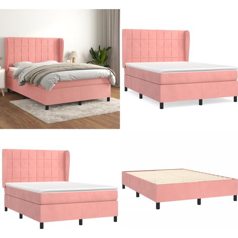 Sommier à lattes de lit avec matelas Rose 140x190 cm Velours - Lit Tapissier - Lit Velours - Lit Double - Literie - Chambre À Coucher - Home & Living (1/5)