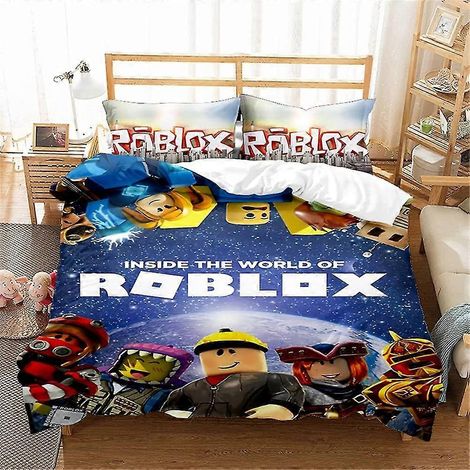 Parure de lit 3 pièces ROBLOX, housse de couette en microfibre douce et facile d'entretien avec 2 taies d'oreiller, pour adolescents, filles et enfants, réversible (ROBLOX 03) (Double 200x200cm)