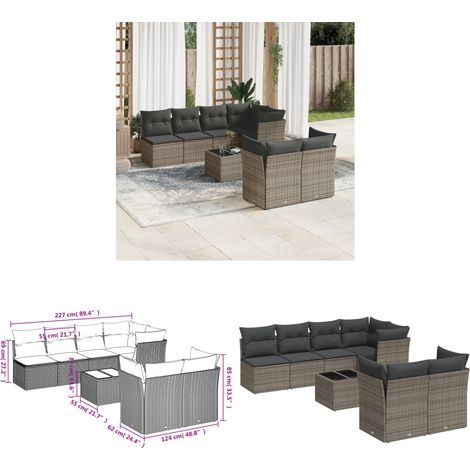 8-tlg. Garten-Sofagarnitur mit Kissen Grau Poly Rattan - Gartenmöbel Set - PE-Rattan Möbel - Outdoor Sofa - Esstisch - Lounge Set - Home & Living (1/3)