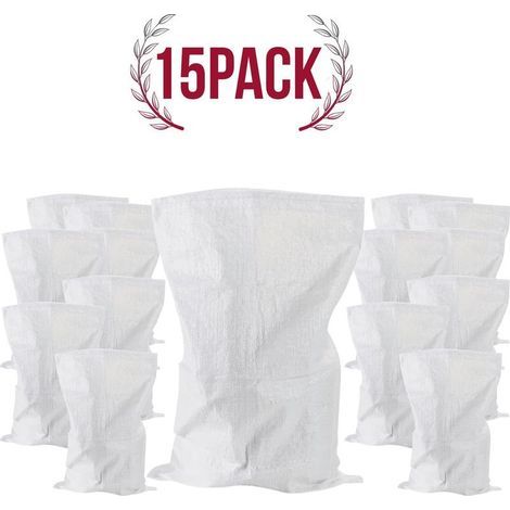 15 Bauschuttsäcke, 75 Liter, 57 x 97 cm, 55 kg. Für Bau- und Pflanzenabfälle. Strapazierfähig und wiederverwendbar. Aus weißem, gewebtem Polypropylen. Geeignet für Kies, Sand, Laub und Kieselsteine. (1/5)