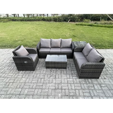 Fimous Ensembles de meubles de jardin 6 places Ensemble de canapés en rotin avec Table basse rectangulaire Chaise inclinable Canapé 3 places Table d'appoint (1/5)
