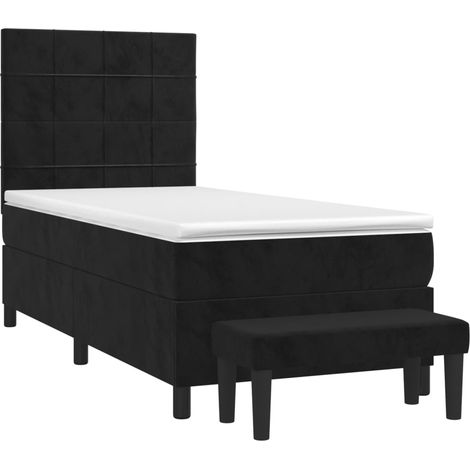 Lit à sommier tapissier avec matelas Noir 90x200 cm Velours (1/5)