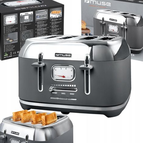 Grille-pain rétro, grand format, 1800 W, 4 tranches, gris/argent, Muse MS-131DG (1/5)