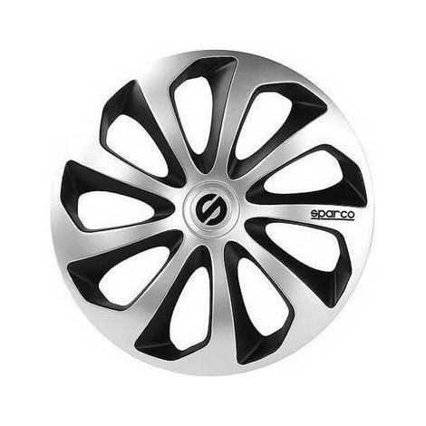 SPARCO SPC1673SVBK Enjoliveur Sicilia, Set de 4, Argent/Noir, 16 (1/2)