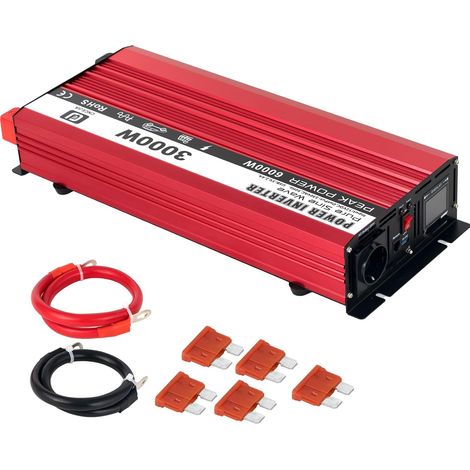 3000W Convertisseur Pur Sinus Convertisseur 12v 230v Onduleur Convertisseur de Tension avec Port USB+Écran LCD pour Camping, Voiture, Caravane, Voyage (1/5)