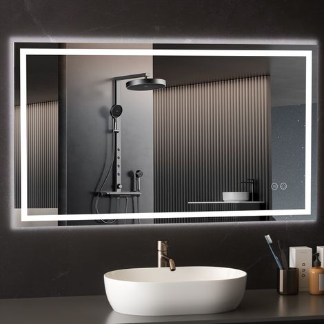 Miroir lumineux de salle de bain AquaWise Verre Trempé 5mm Anti-Explosion - Anti-buée, Tactile & Dimmable - 3 Couleurs 12070cm (1/5)