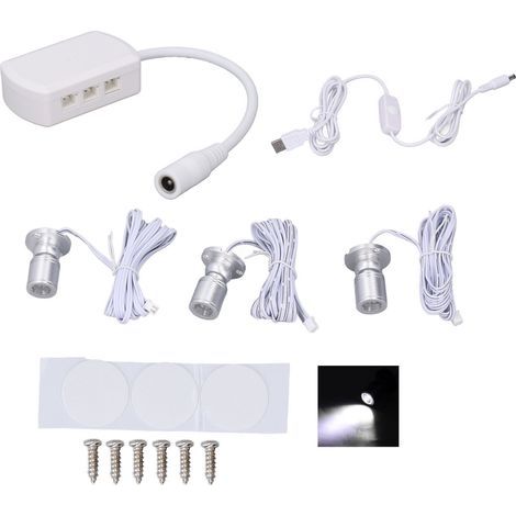 Mini LED Spot Lights 5V USB Vitrine Lumière d'affichage 1 à 3 Lumière de petit meuble dimmable Argent clair blanc (1/5)