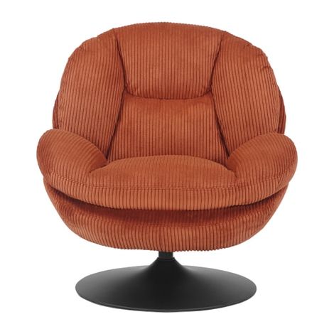 M&S – Fauteuil relax pivotant en velours côtelé terracotta – Structure métal chromé – Dimensions 81x84x84cm – Confort cocooning (1/3)