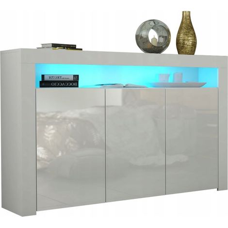 Dusine – Buffet JIVE 145 cm blanc laqué avec éclairage LED – Mélaminé et MDF certifié FSC – Dimensions 145x35x92 cm – Fabrication européenne (1/3)
