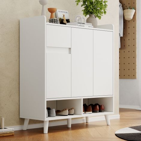 Buffet, commode et meuble à chaussures modernes offrant un vaste espace de rangement, dotés de 4 portes, 1 tiroir et une étagère réglable — Idéal pour la salle à manger, le salon ou la cuisine.