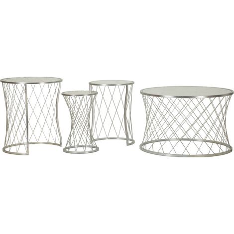 Set 4 tavolini Noah in ferro e vetro finitura argento