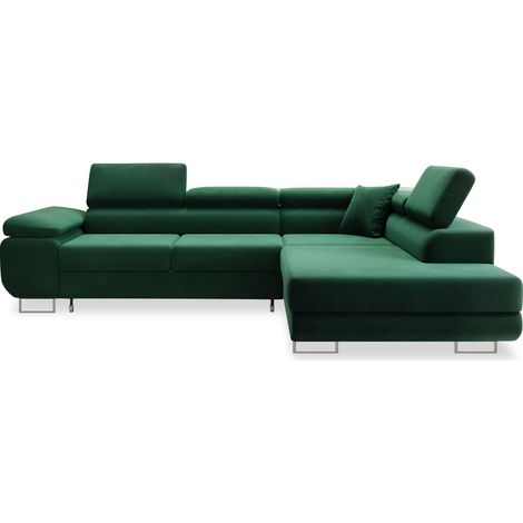 Canapé d'angle droit convertible Marius velours Vert (1/5)