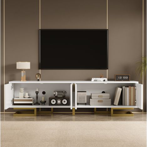 160 cm TV-Möbel in Weiß mit strukturierten Türen, goldenen Griffen und Füßen OKMYHOME (1/5)