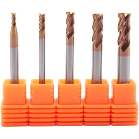 Jeu de fraises en bout de carbure, fraises à bout carré CNC D2 + 3 + 4 + 5 + 6 mm, outils de coupe en carbure, 5 pièces (2/3/4/5/6 mm)